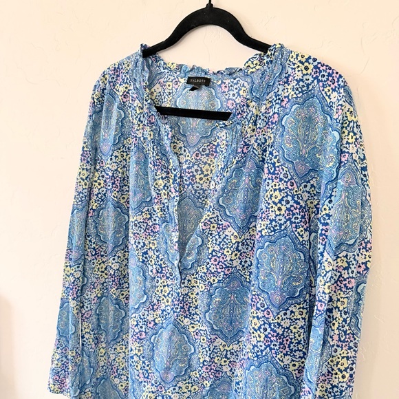 Talbots Pintuck Popover Dotted Paisley Blouse Size L - Picture 9 of 11